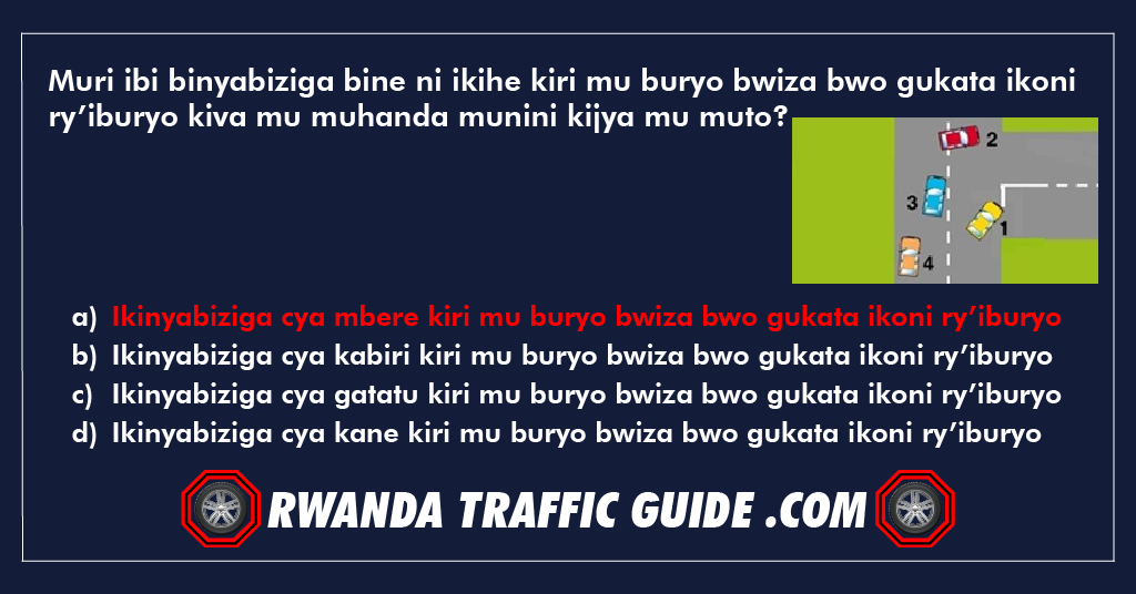 Muri ibi binyabiziga bine ni ikihe kiri mu buryo bwiza bwo gukata ikoni ry’iburyo kiva mu muhanda munini kijya mu muto?